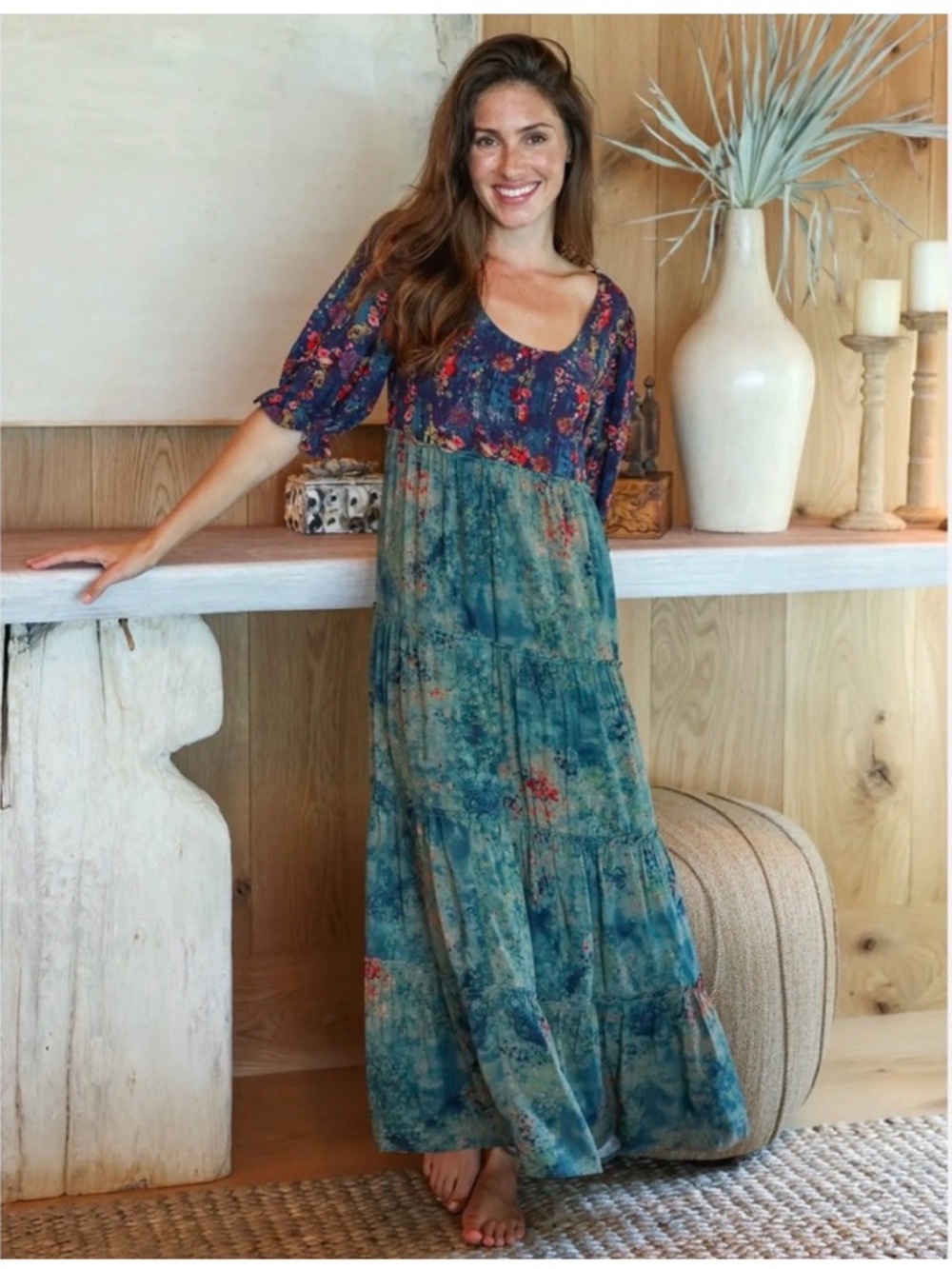 NATURAL LIFE Blue Teal Floral Maxi Dress